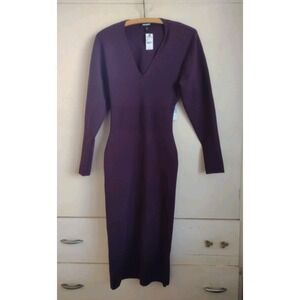 New EXPRESS Burgundy Long Sleeve Bodycon Cut Out Short Midi Party Dress Sz S Nwt